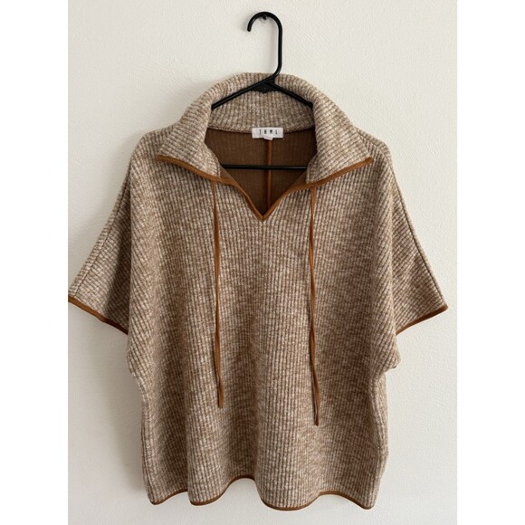 THML Ribbed Poncho Style Sweater Women Size XS/S Tan Boxy Oversized Pullover - Picture 1 of 10